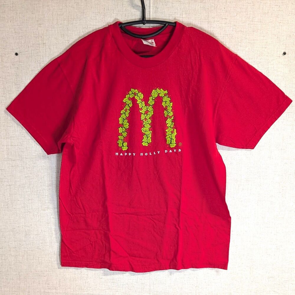 Vintage McDonald's Happy Holly Days Christmas Hanes Promo T-Shirt Size L
